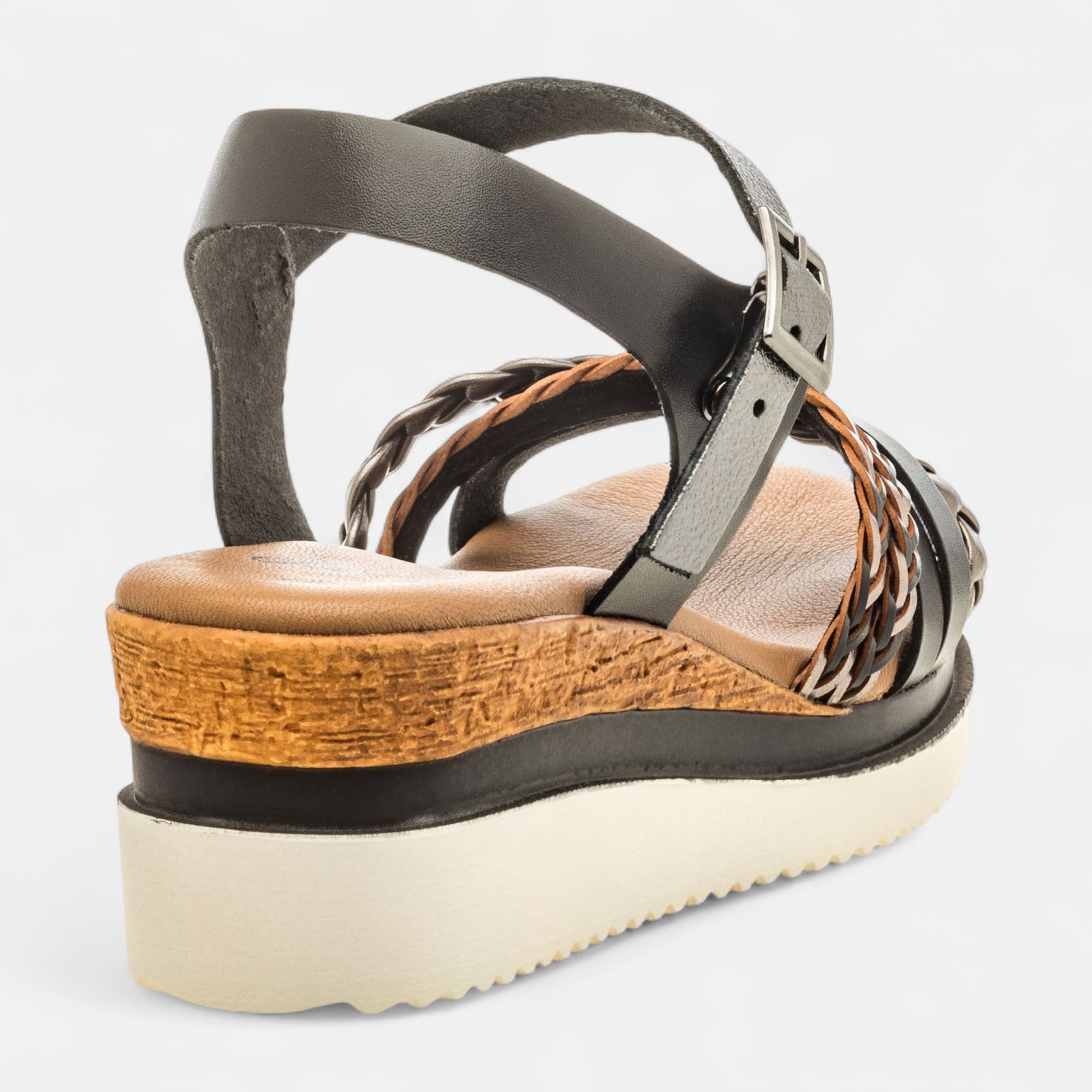 Sandales à talon compensé Femme en cuir noir