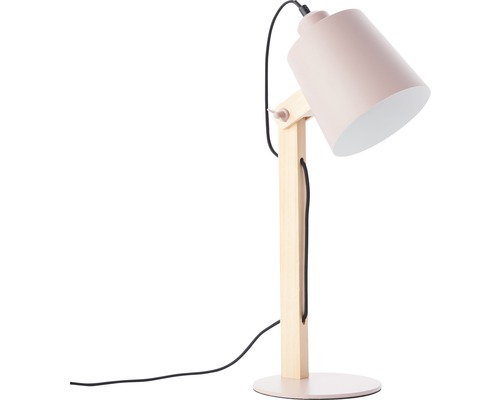 Tafellamp, 1-lichts, H 51,5 cm, draaibaar, beuken/roze