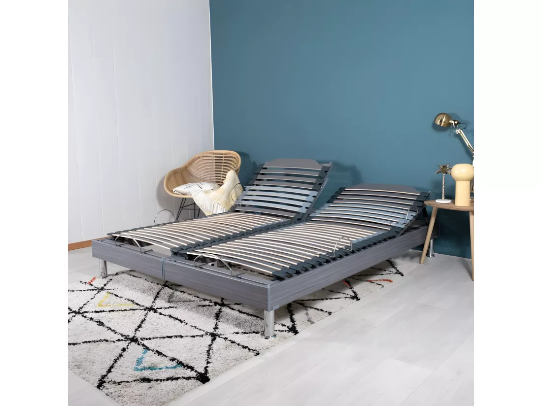 Ensemble relaxation S62 + Matelas Latex Louxor - 5 zones - 2x90x200 - Gris