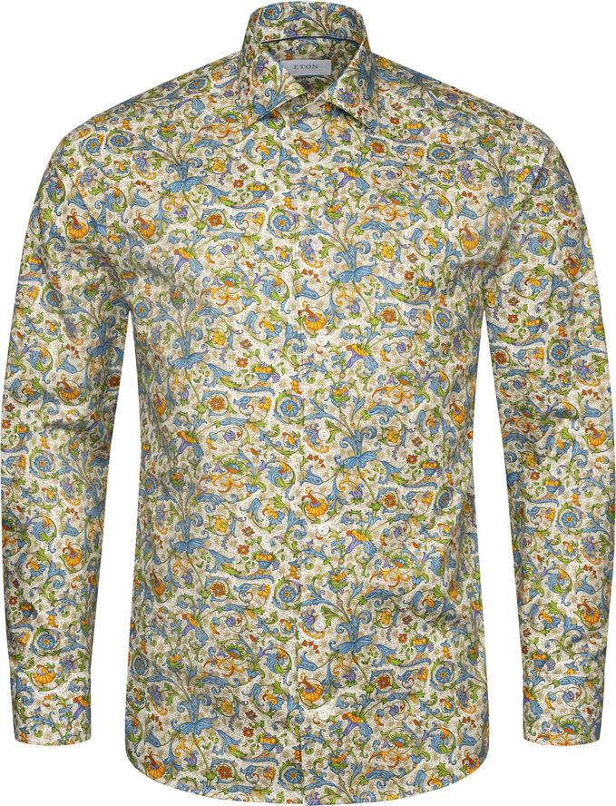 ETON Slim Fit Floral Signature Twill Shirt Hvid