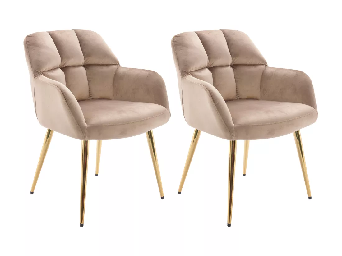 Lot de 2 chaises avec accoudoirs - Velours et métal doré - Beige - PEGA de Pascal MORABITO