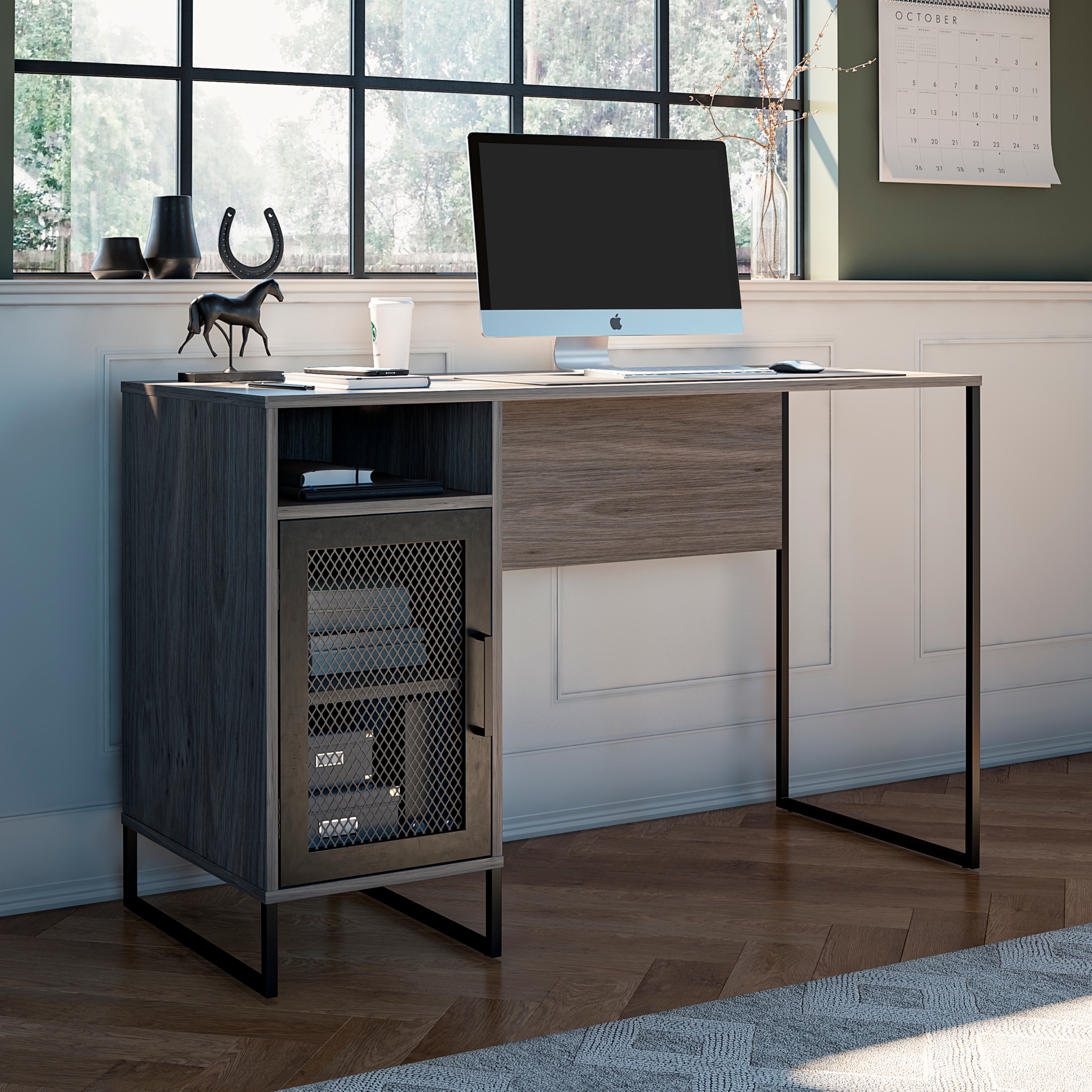 Dorel Home Schreibtisch »Purdue« 1 Stk. tlg. Tür mit Magnetverschluss, Gestell aus Metall, Höhe 76,5 cm