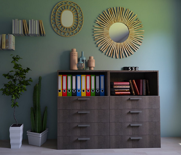 Meuble de rangement semi ouvert avec tiroirs effet chêne grisé GoodHome Atomia H. 225 x L. 150 x P. 37 cm