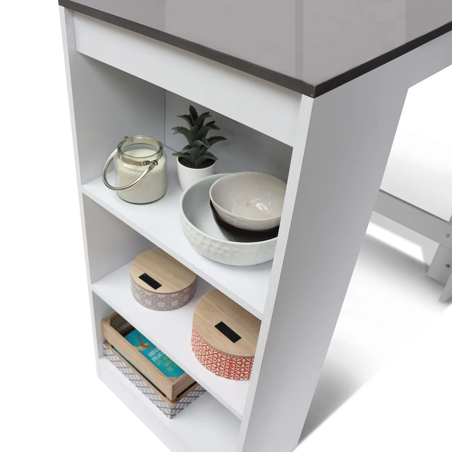 Table de bar BARTH 2 à 4 personnes bois blanc plateau gris