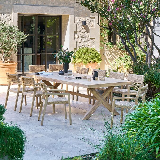 Ensemble table de jardin XENIA + 10 fauteuils TEMEIRA Eucalyptus