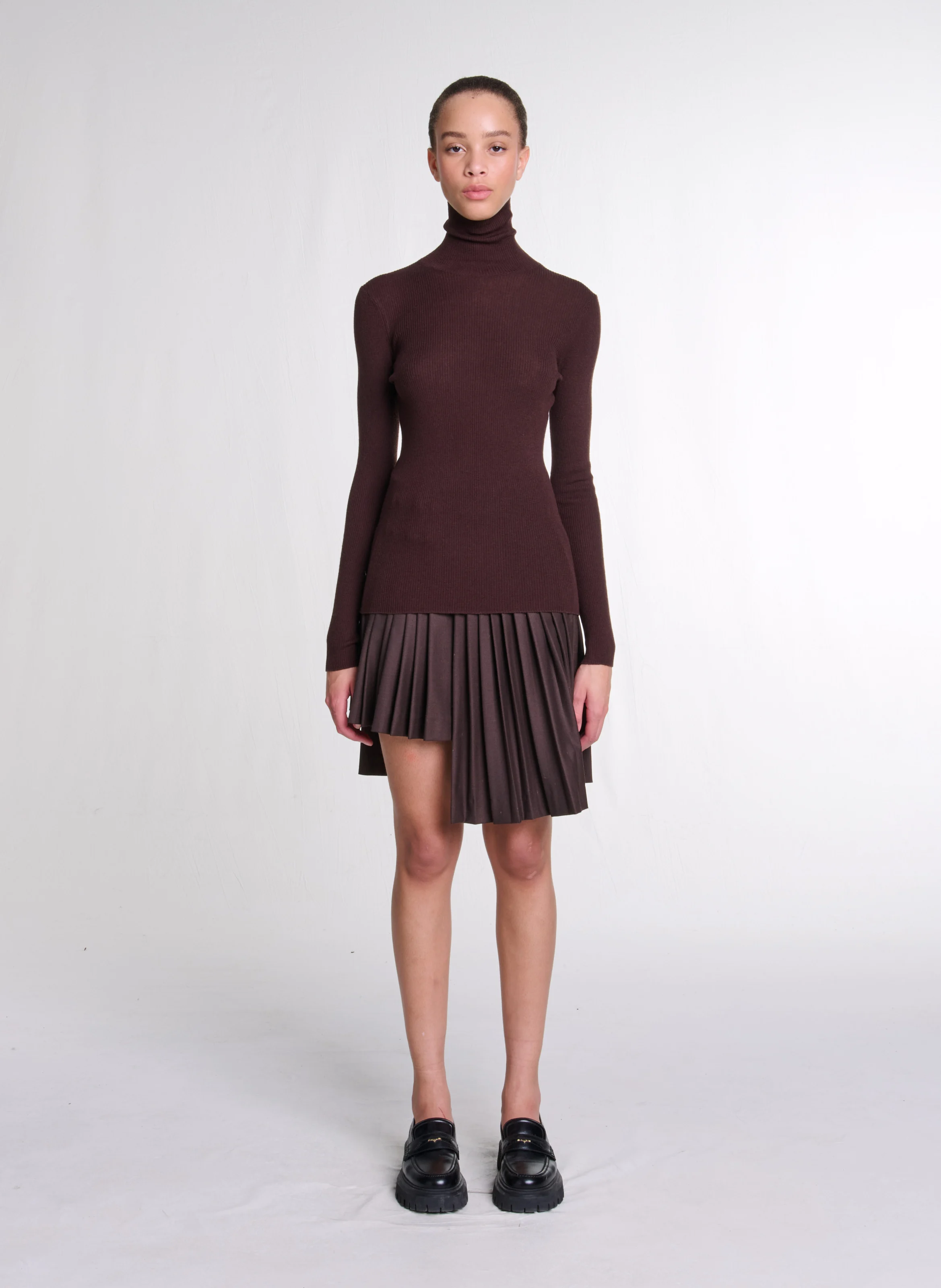 Pull col montant en laine mélangée | Marron