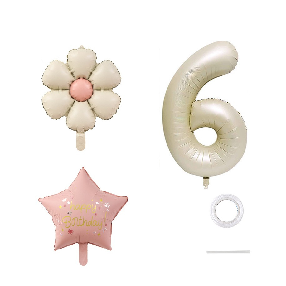 (5-tlg. Set) Zahlen Ballon Kinder Geburtstags Party Folienballon - Zahl 6 / Blumen