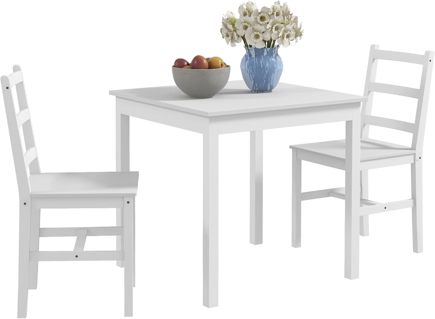 HOMCOM 3er-Set Essgruppe, Esstisch mit 2 Stühle, Esszimmergruppe für 2 Personen, Küchentisch-Set, Tischgruppe für Wohnzimmer, Küche, Platzsparend Weiß, Kiefernholz