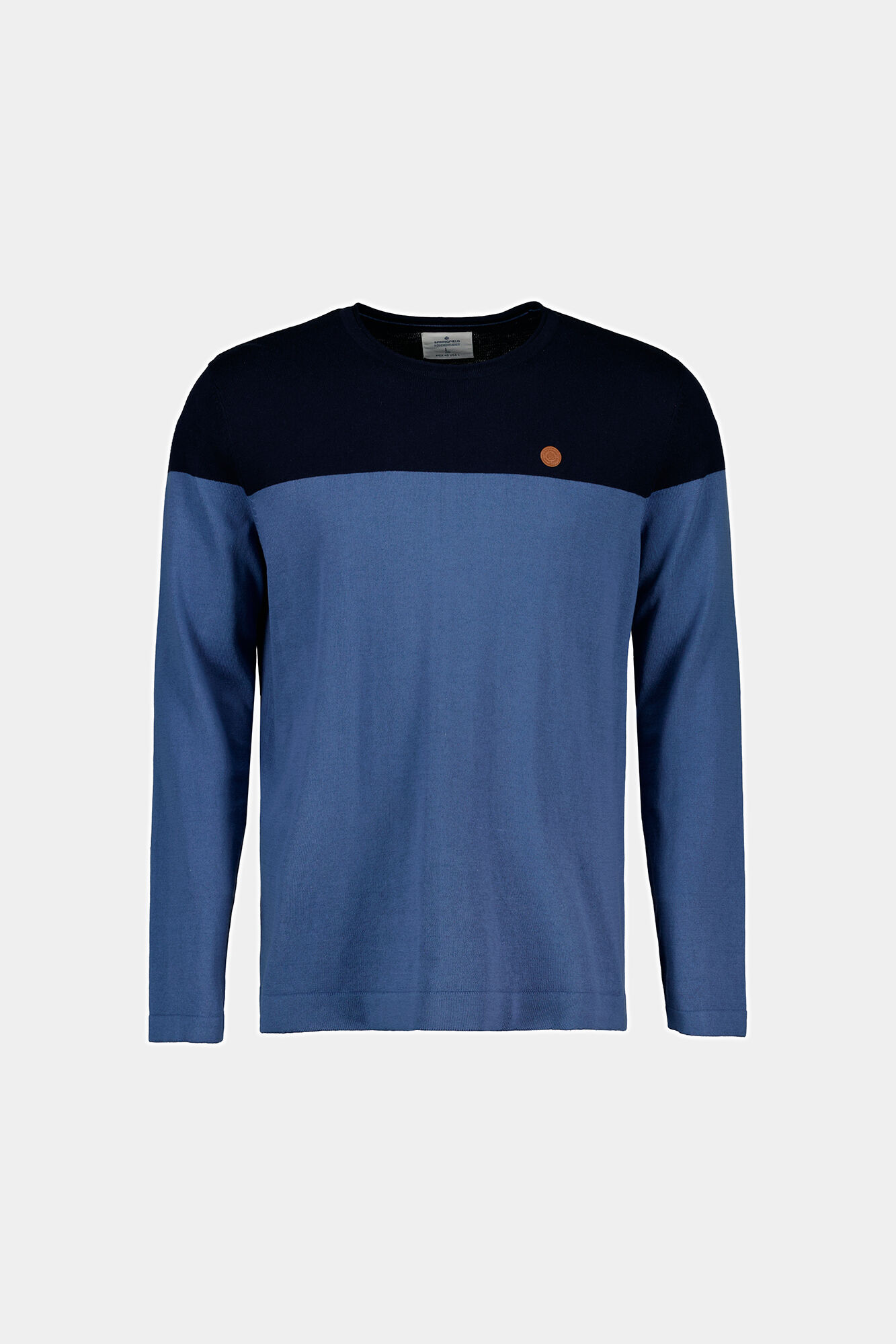 Suéter de gola redonda com blocos de cores - azul marinho