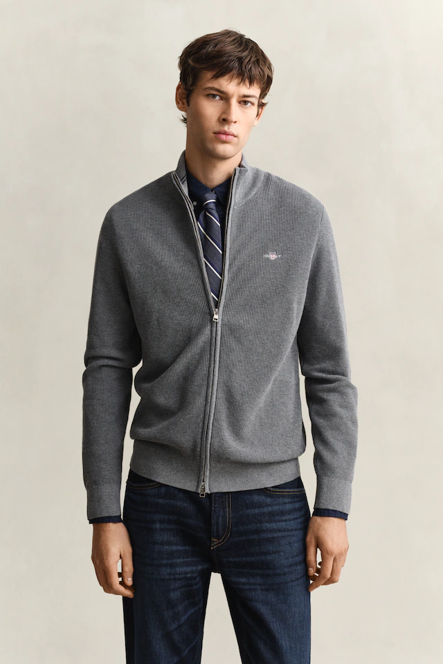 Gant Strickjacke »MICRO TEXTURED COTTON ZIP« Regular fit mit Stehkragen