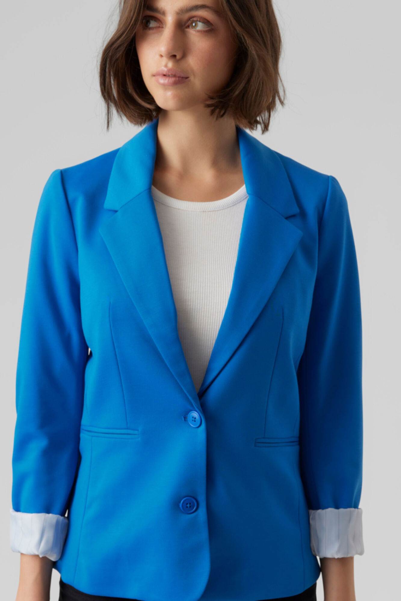 Blazer feminino de manga comprida com bolsos - Azul escuro