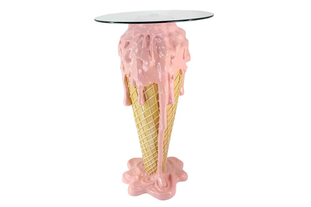 Einzigartiger Bartisch ICE CREAM 105cm beige rosa runde Tischplatte Glas handmade