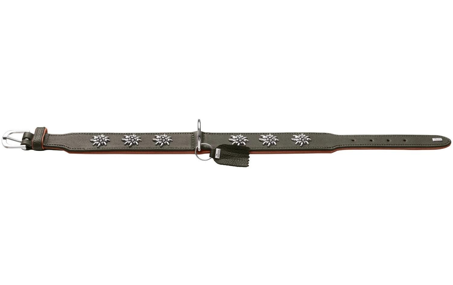 Halsband München 55/M, Rindsleder, Grün/CognacKlassisches Halsband aus Rindsleder auffälligen Besätzen im Trachten-Look