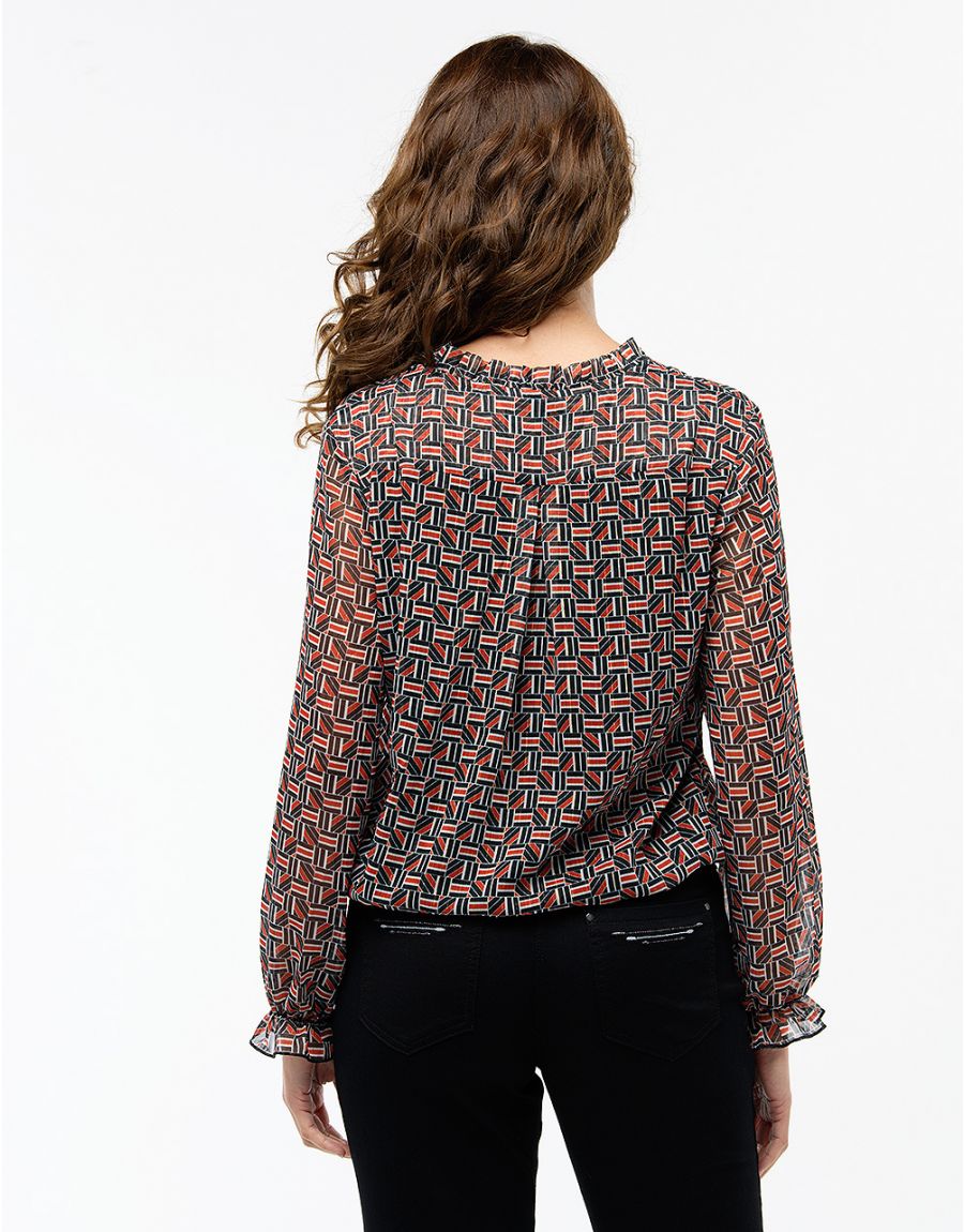 Blouse crépon noir rouge