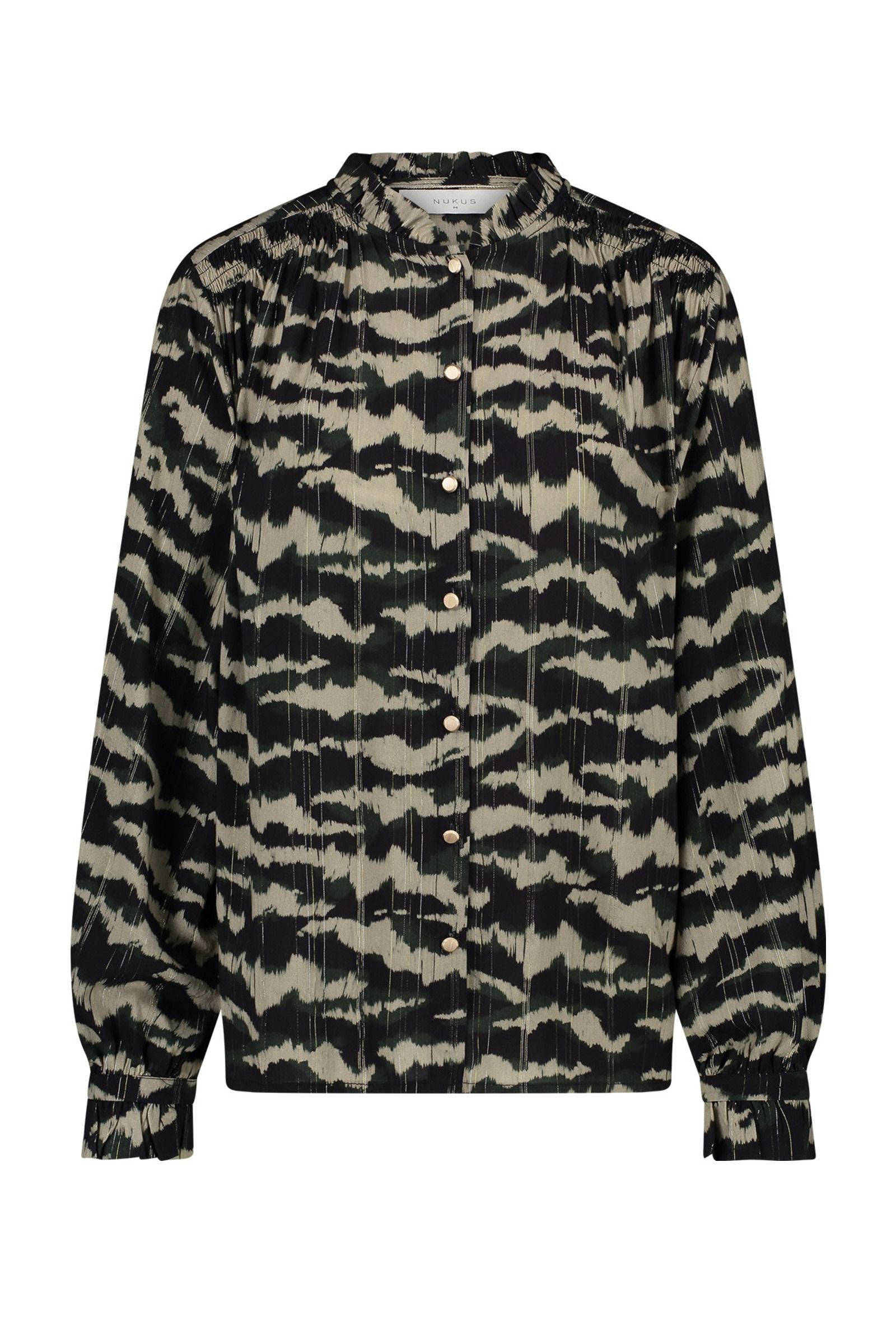 NUKUS blouse Jenna met zebraprint zwart/ beige