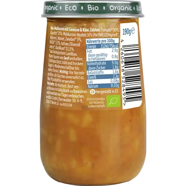 Bio Gläschen Makkaroni mit Tomate & Karotte