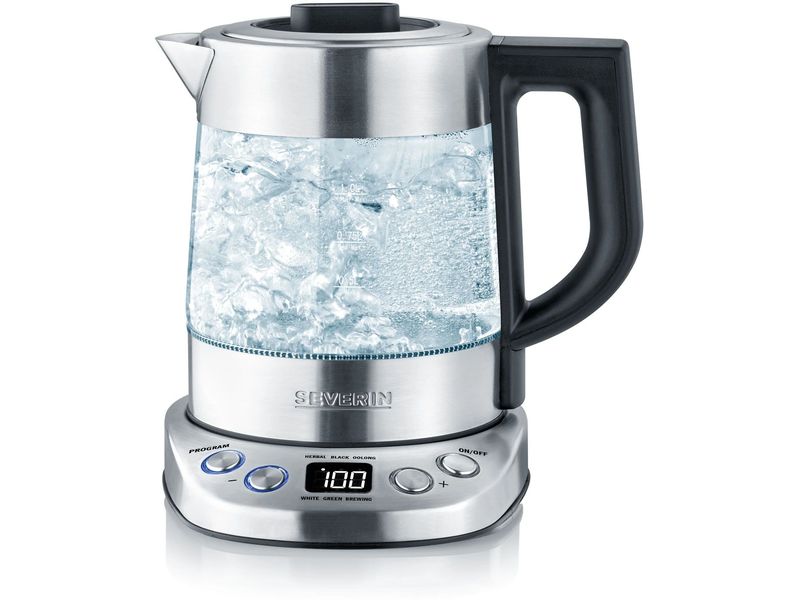 Severin Wasserkocher Delux Mini WK 3473 1 l, Silber/Transpa Glaswasserkocher