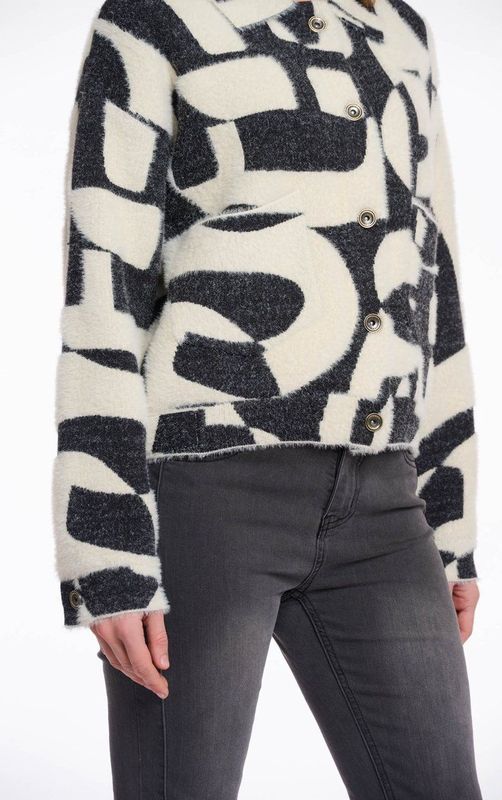 Rino&Pelle dames vest - Bubbly gebreid vest - zwarte print