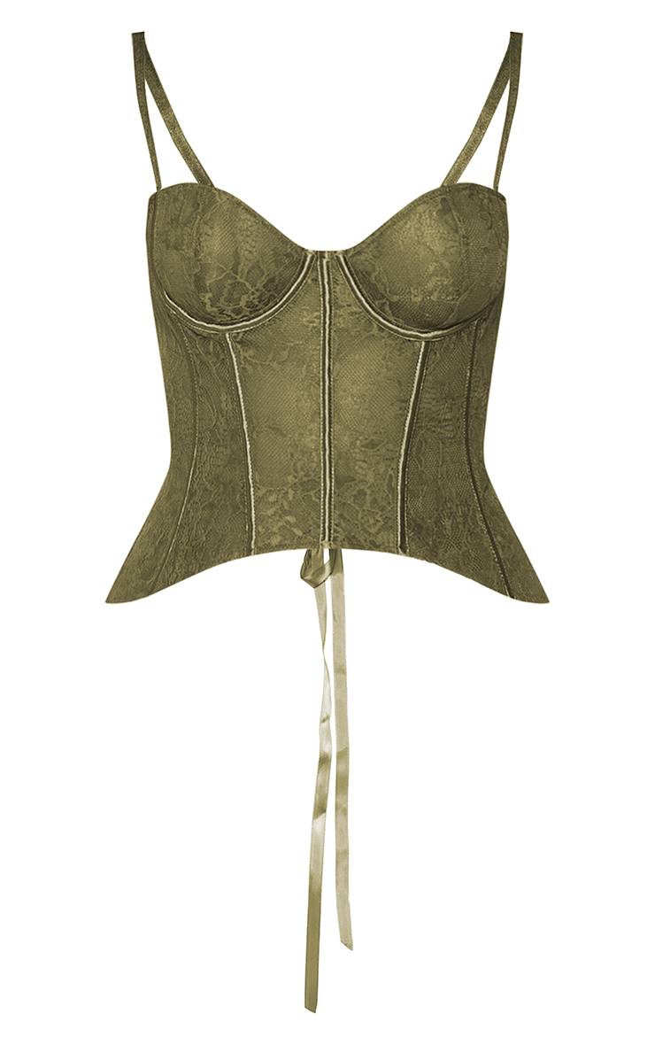 Kaki Corset En Dentelle À Bonnets Pleins Avec Laçage Au Dos