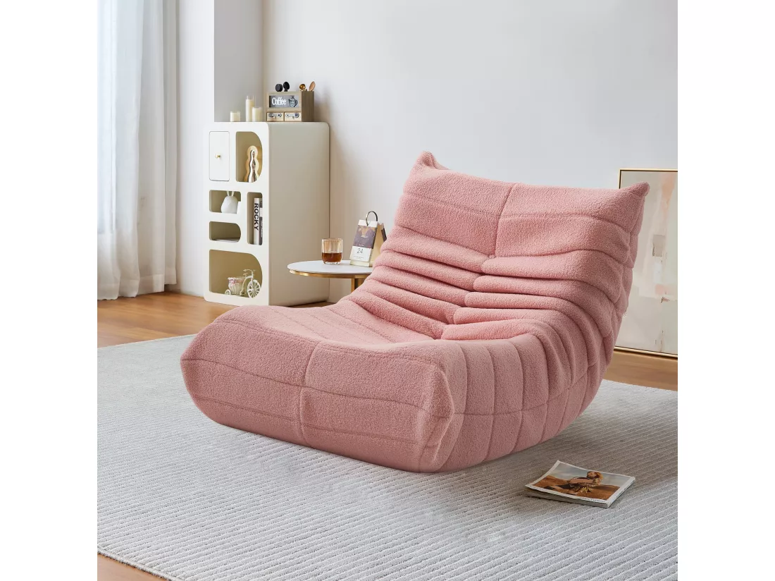 Fauteuil pouf - mousse haute densité - canapé pouf - fauteuil de salon - velours - Rose
