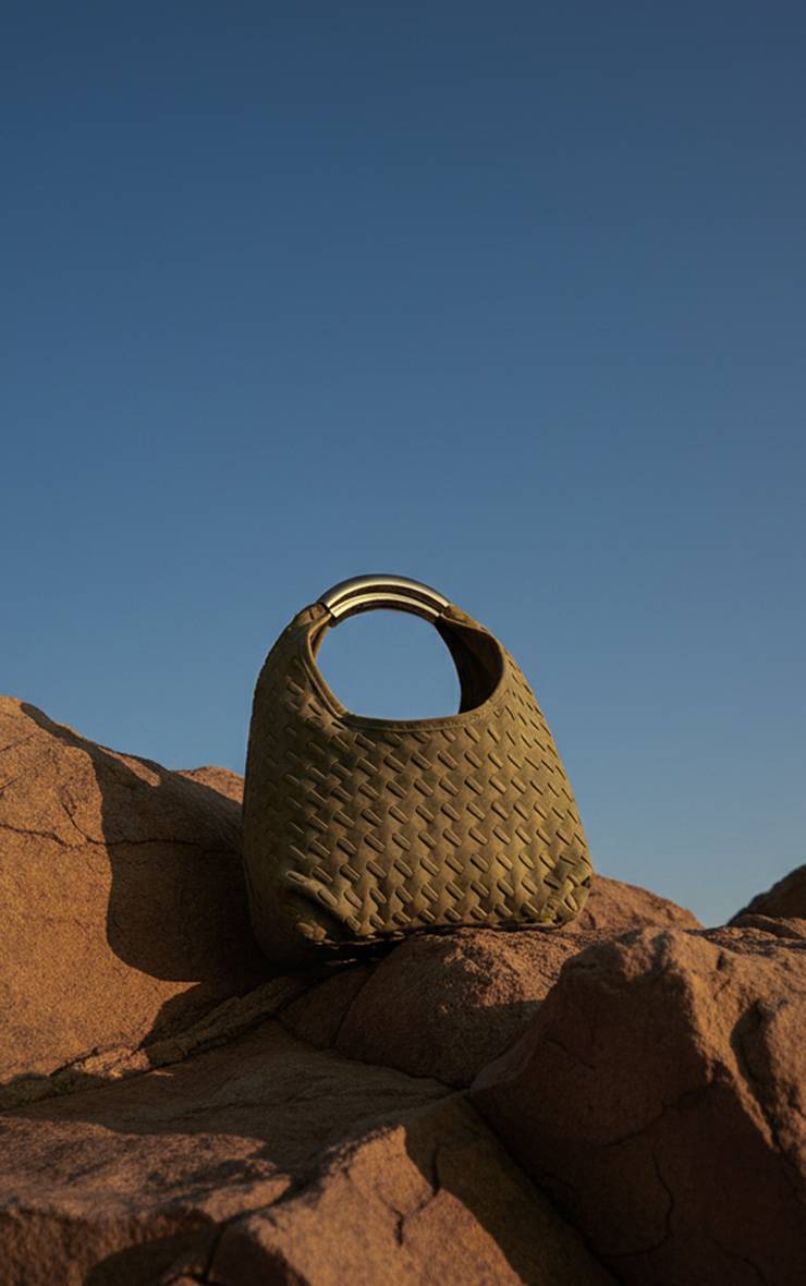 Kaki Sac À Bandoulière En Synthétique Tressée Avec Anse Métallique