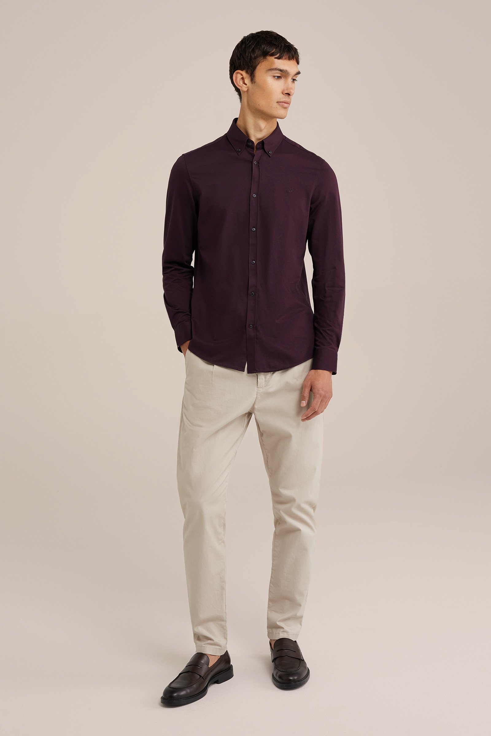 jersey overhemd met stretch WE Fashion Bordeauxrood
