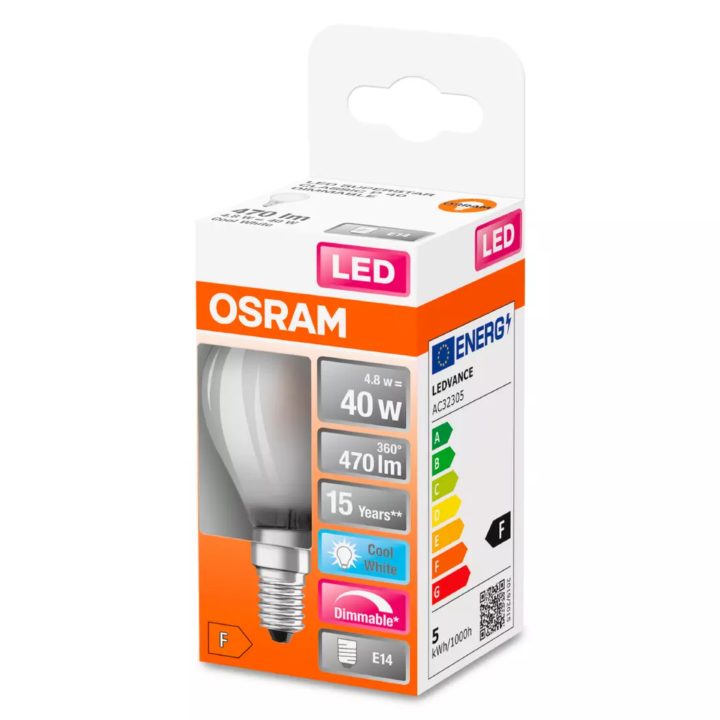 LED-Tropfen matt E14/ 4,8Watt/ Energie F