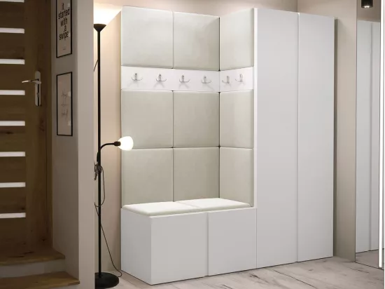 Meuble d'entrée Hartford 266, 186x158x46cm, Blanc, Tapisserie|Stratifié