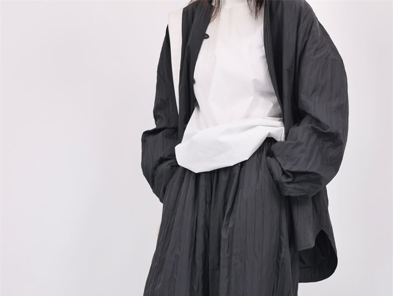 SIMPLE BLACK - Effen broek met elastische taille en wijde pijpen