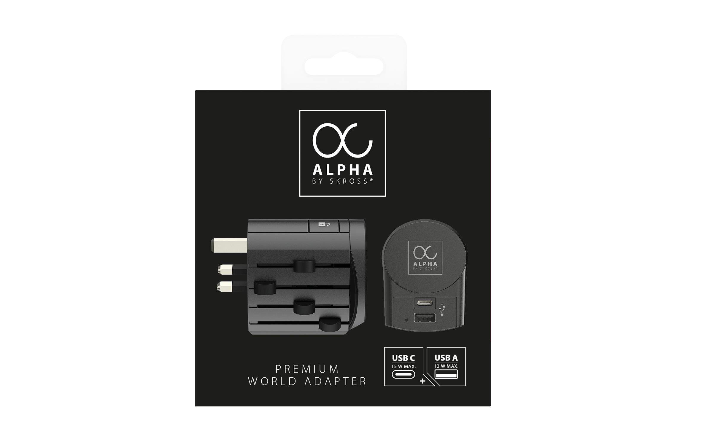 Reiseadapter Alpha 1 x USB-APremium-Weltreiseadapter für 2- und 3-polige Geräte