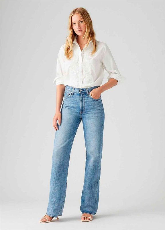 Levi's - Ribcage A6081-0012 - Jeans - Blauw - Wijde Pijpen - Casual - Katoen - Denim