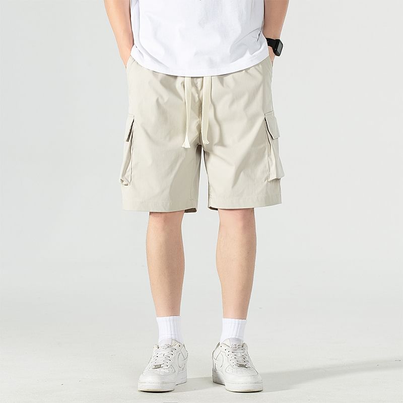 Lefitt - Mid Rise Plain Cargo Shorts