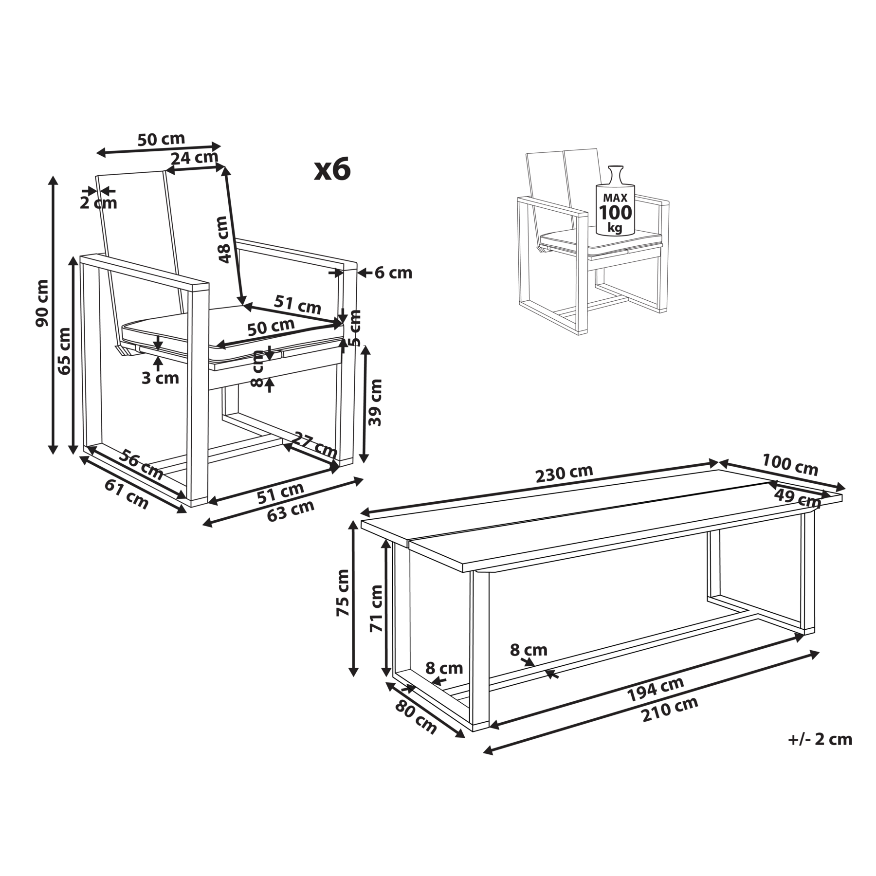 Beliani - AZZANELLO - Tuinset 6-zits - Gebroken wit - Acaciahout