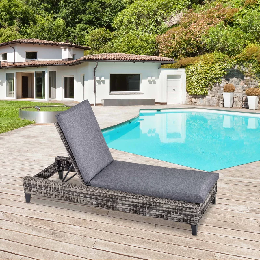 Outsunny Gartenliege mit Kissen grau