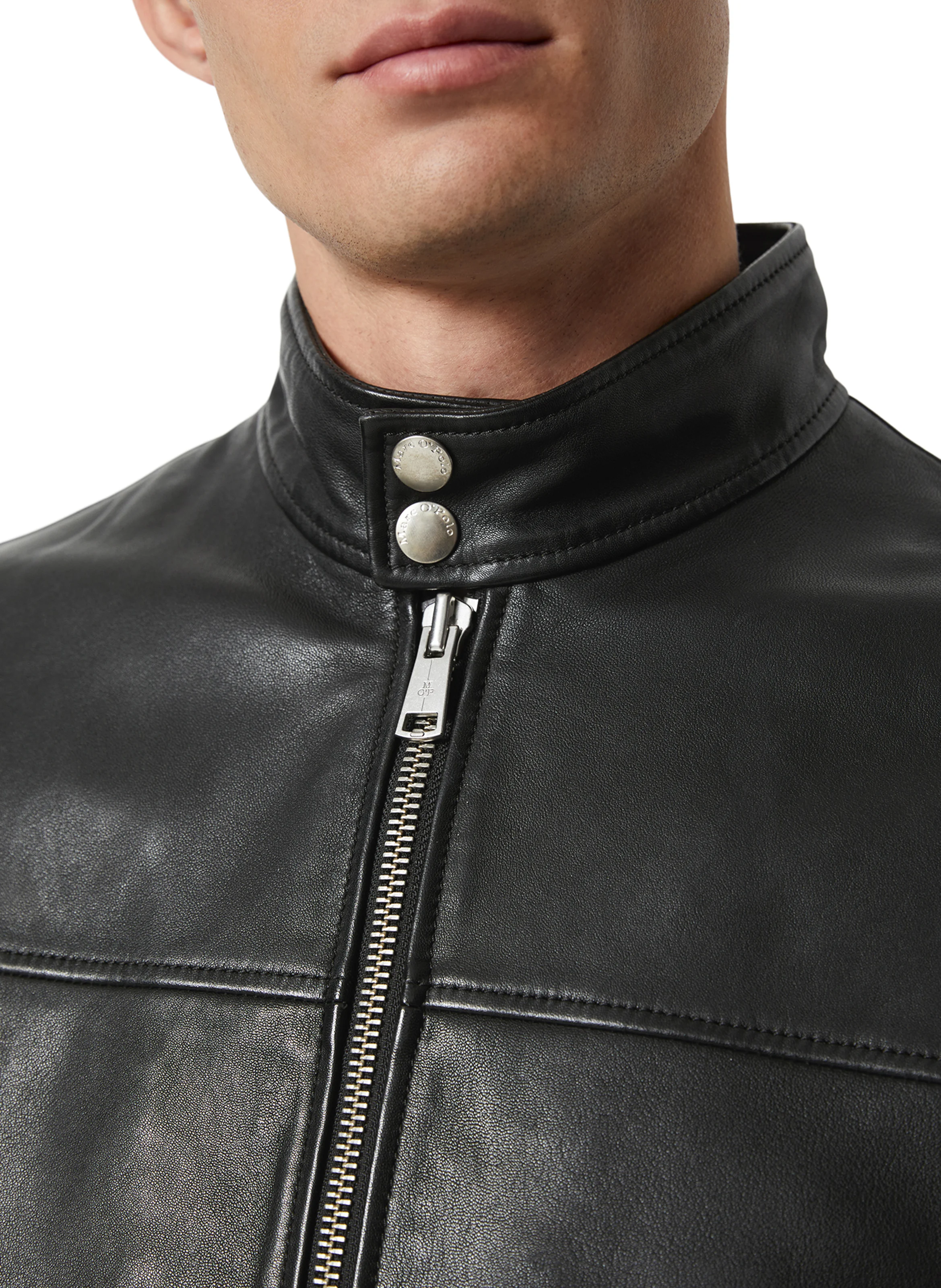 Veste col montant en cuir | Noir
