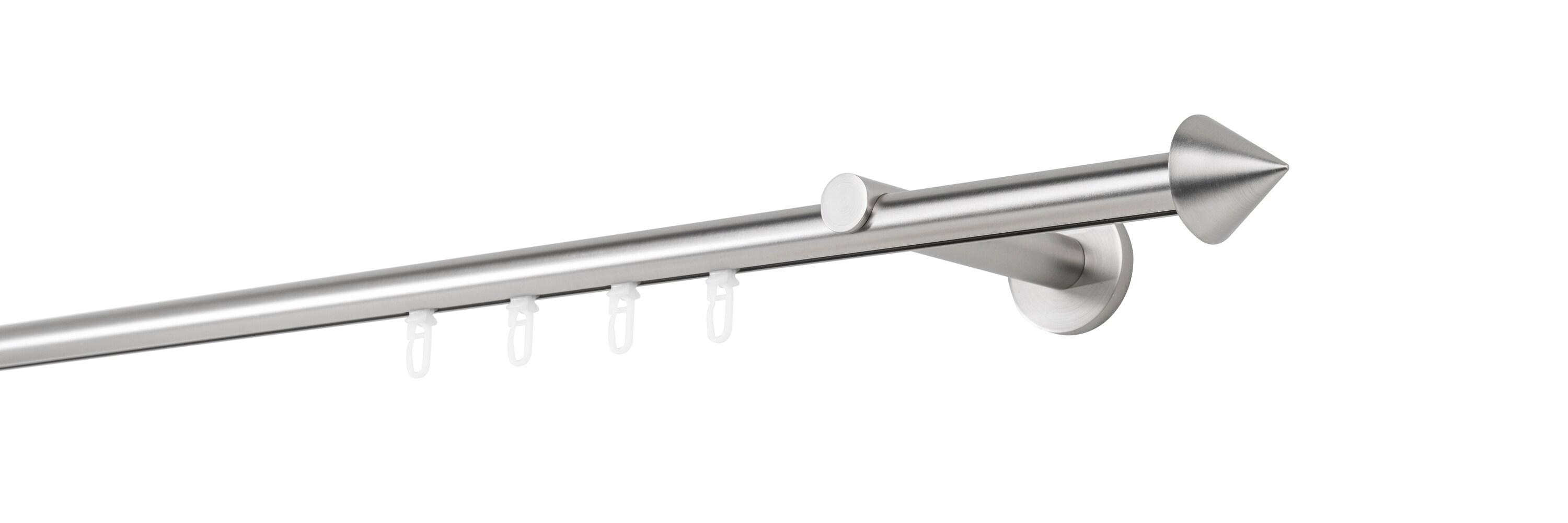 Ondeco Gardinenstange auf MaßInnenlauf 20mm Spitze 1-lauf Wandträger 12cm Gleiter Farbe: Edelstahl-Optik, Größe: 100cm