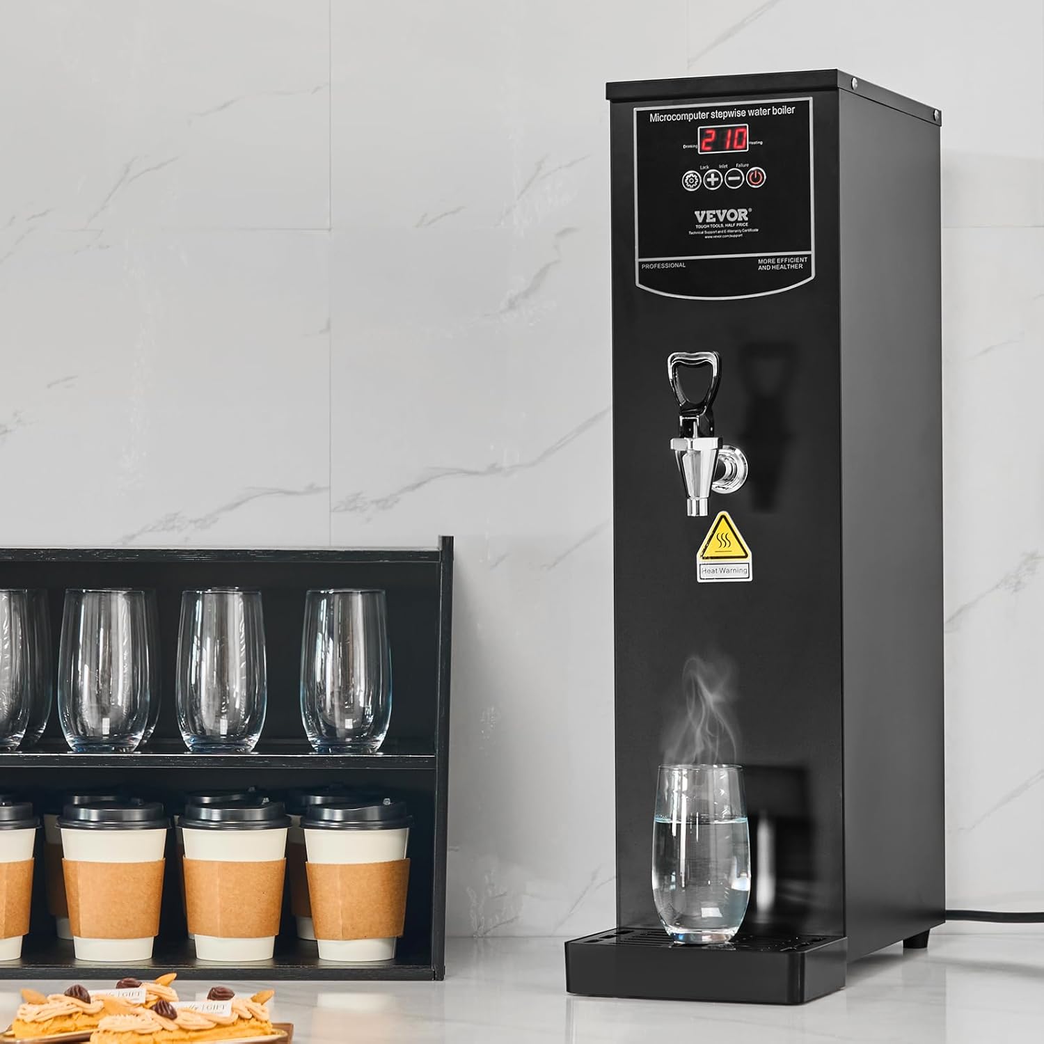 VEVOR kommerzieller Wasserkocher 20 L, elektrischer Heißwasserspender mit Heizrohr aus Edelstahl, 2500 W, schrittweise schnelle Aufheizung, 50 L pro Stunde, Heißwasserkessel, für Kaffee Tee Restaurant