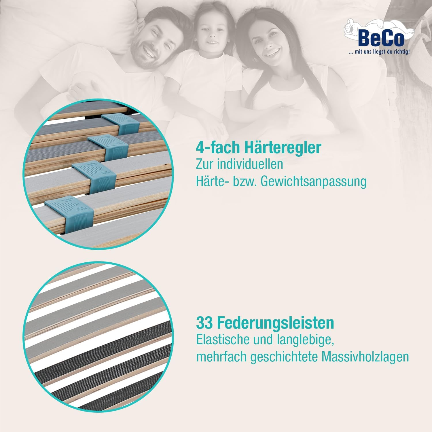 BeCo Lattenrost Royal Duo NV / 140 x 200 cm / 28 Leisten/zerlegt/Nicht verstellbar/Made in Germany / 100 Nächte Testschlafen