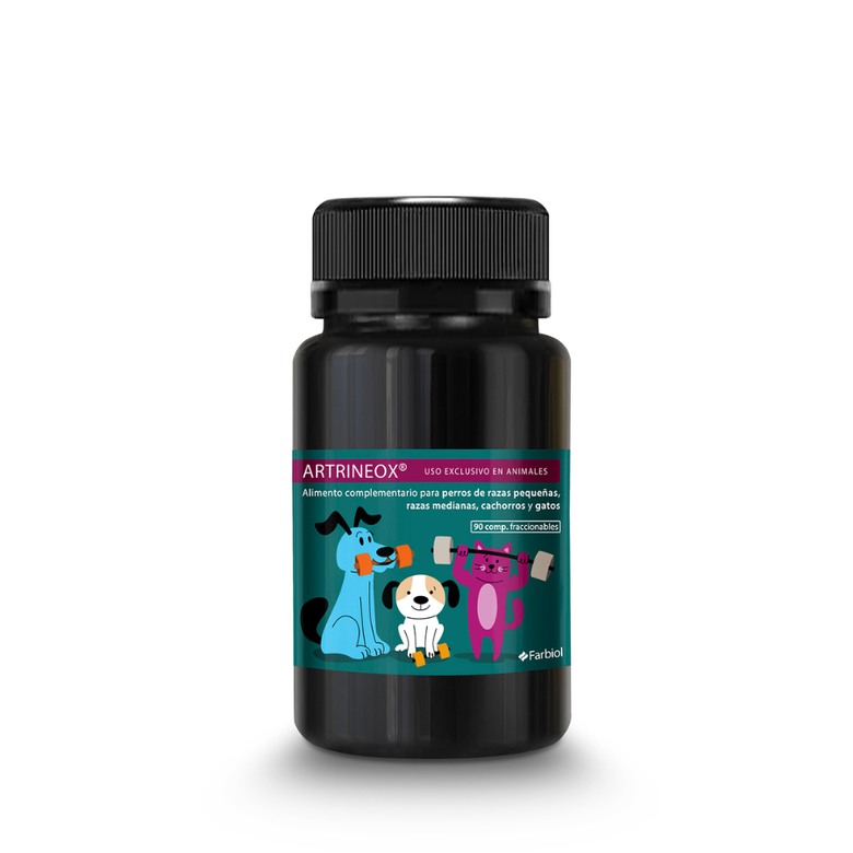 FARBIOL Artrineox, agente condroprotetor para cães de pequeno e médio porte, filhotes e gatos.