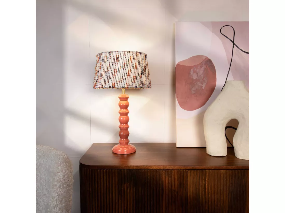 Now's Home - Lampe A Poser Pied Bois Terracotta Avec Abat Jour En Tweed H51cm Romy