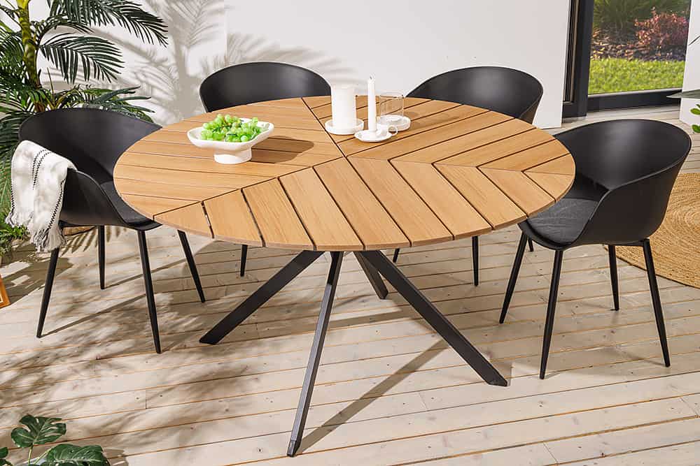 Runder In- und Outdoor Gartentisch DESIGNO 120cm natur Holz-Design anthrazit Metall