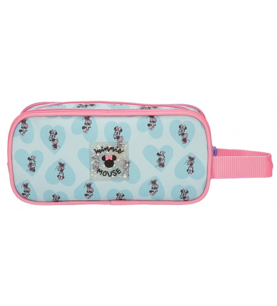 Estojo para lápis Disney My Happy Place com três zíperes, azul e rosa - 22x10x9cm -