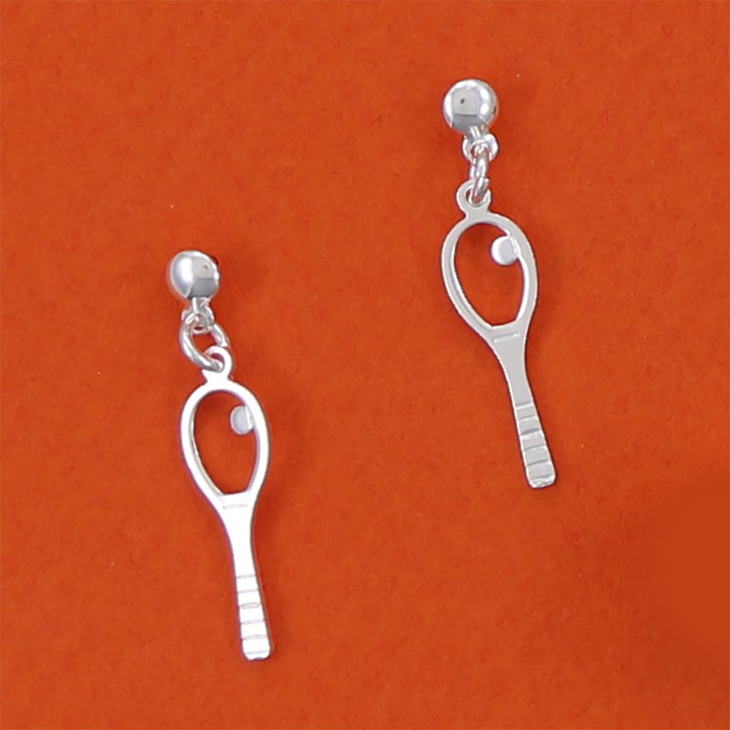 Boucles d'oreilles pendantes raquette de tennis - Argent massif