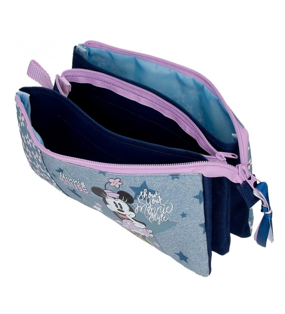 Estojo para lápis Disney Minnie com três compartimentos - Azul - 22x12x5cm -