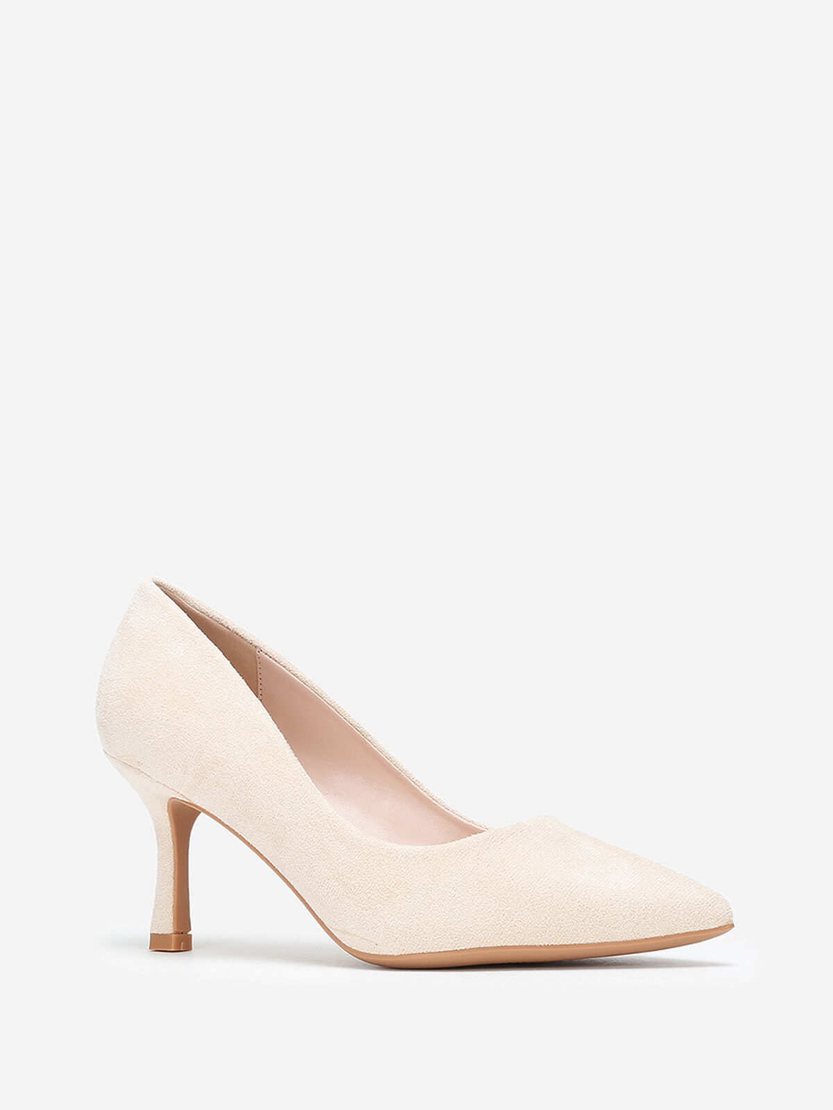 Escarpins à bout pointu et talon fin en suédine- Beige