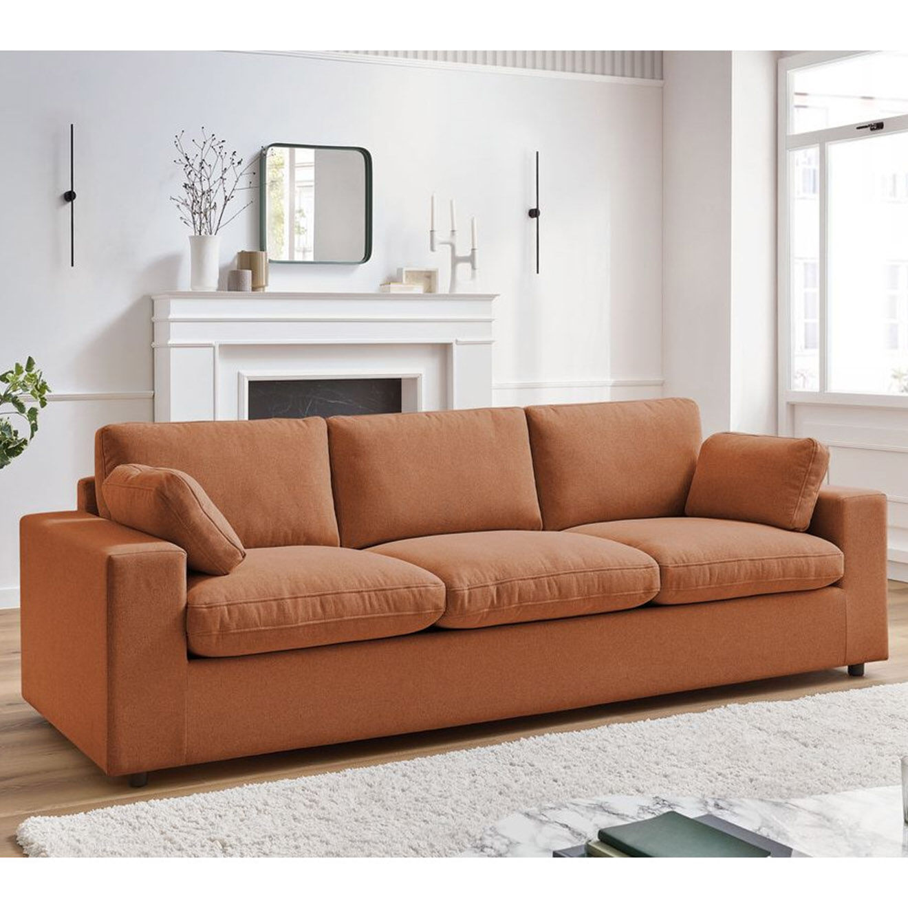 Bobochic Canapé droit fixe 3 places belair orange - 250x93x80 cm