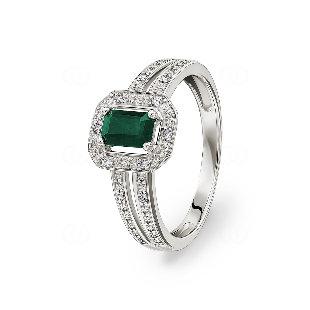 Damenring 750/18 K Weissgold mit Smaragd Baguette 0.63ct. und Diamanten 0.04ct.