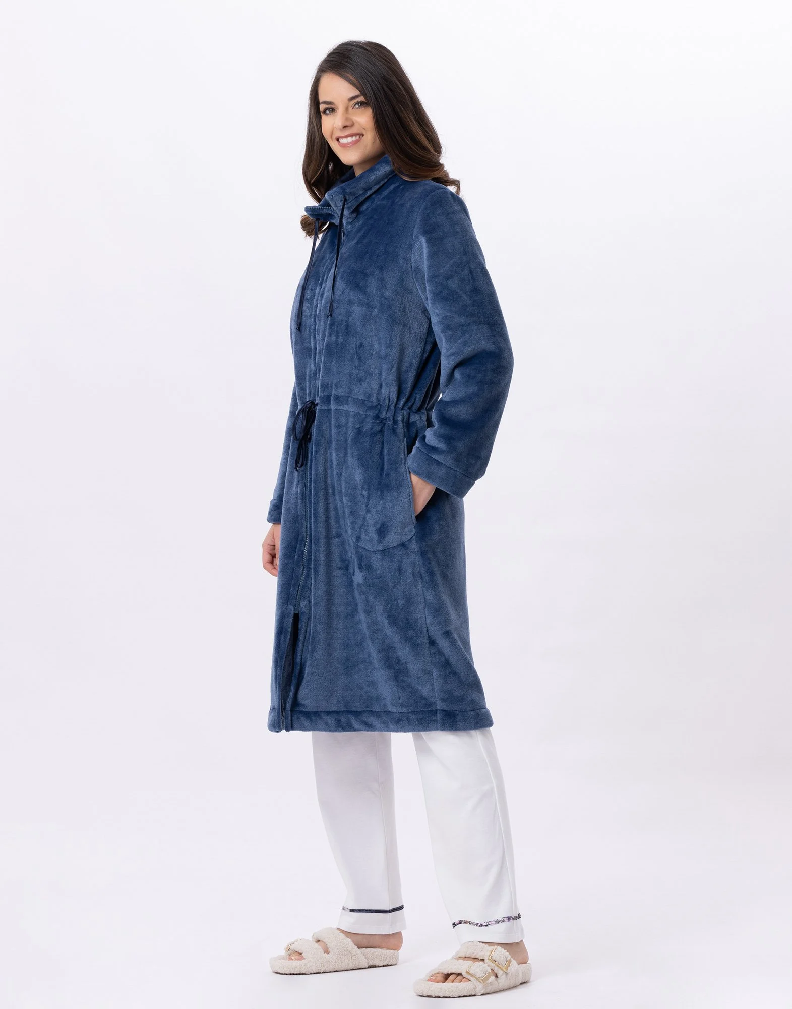 ESSENTIEL 853 - Veste zippée en peluche flanelle | Bleu
