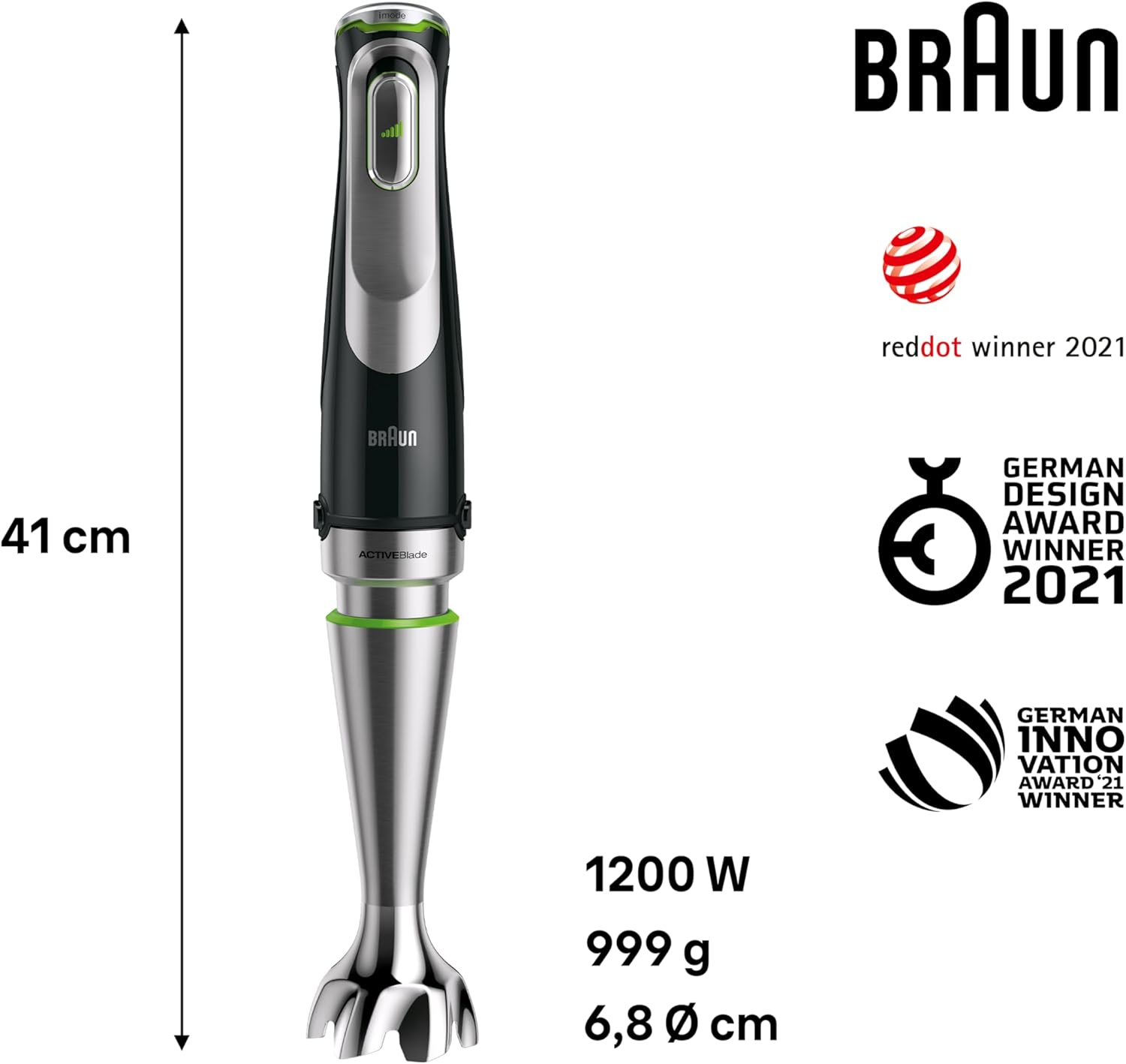 Braun MultiQuick 9 - Stabmixer mit SplashControl-Technologie, Präzise Geschwindigkeitsregelung, Active PowerDrive, 1,2L Küchenmaschine, Zerkleinerer, 600 ml Becher, 1200W, Schwarz (MQ9187XLI)