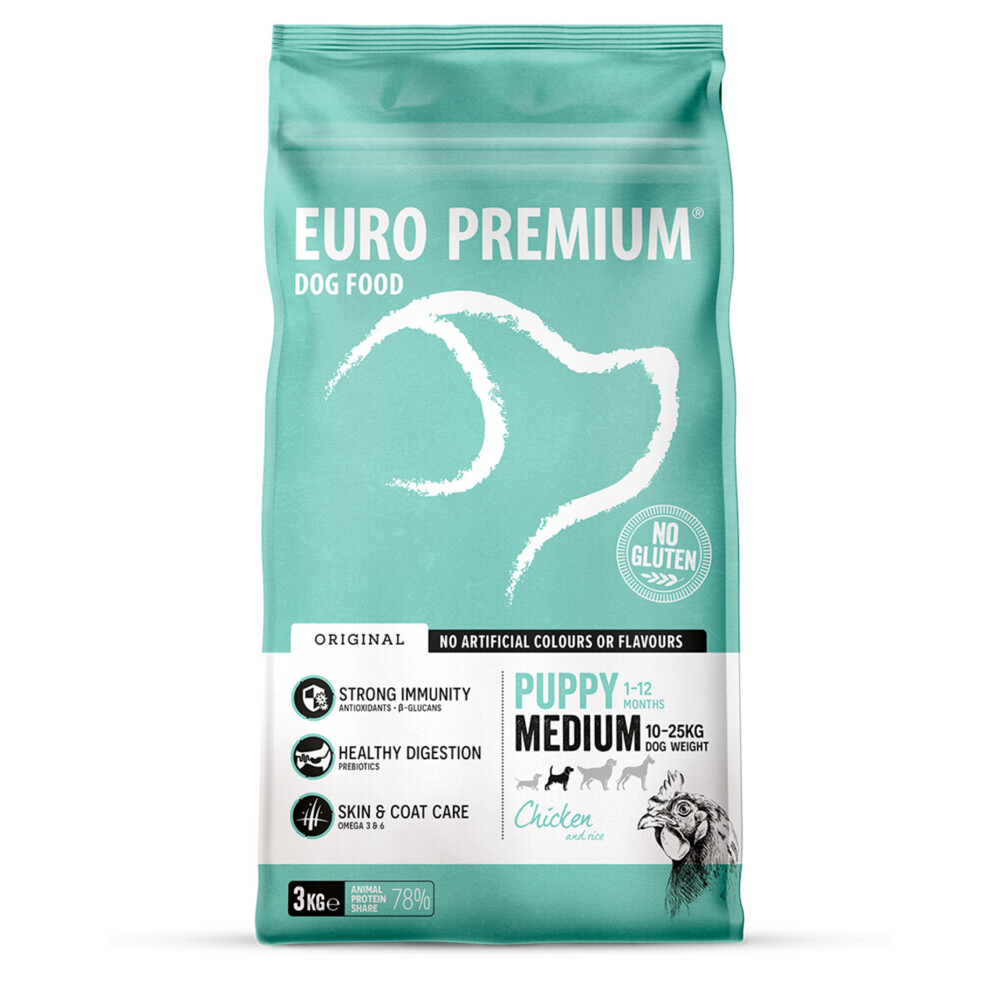 Euro-Premium Puppy Medium Kip - Rijst3 kg